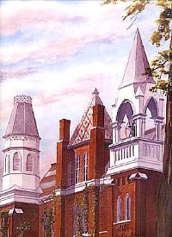 Otterbein College Towers reproduction of Nita Leland's original watercolor